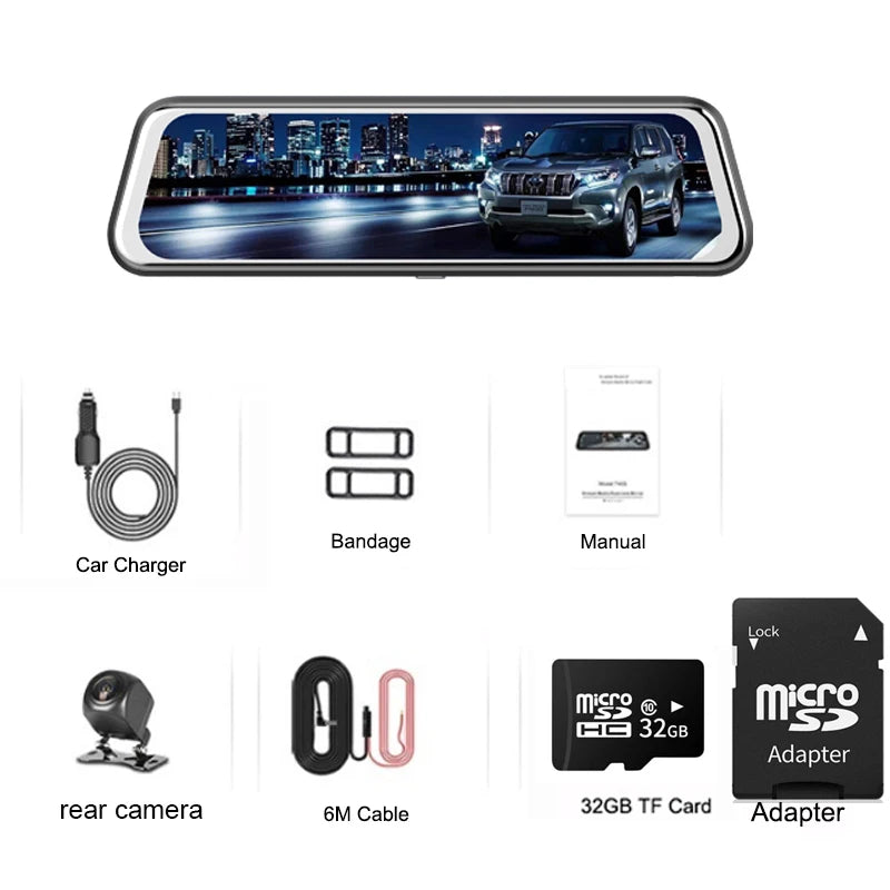 24H Dash Cam 10inch Car DVR Rear Camera Full HD 1080P Drive Video Recorder Registrator Auto Rearview Dual Dashcam Black Box