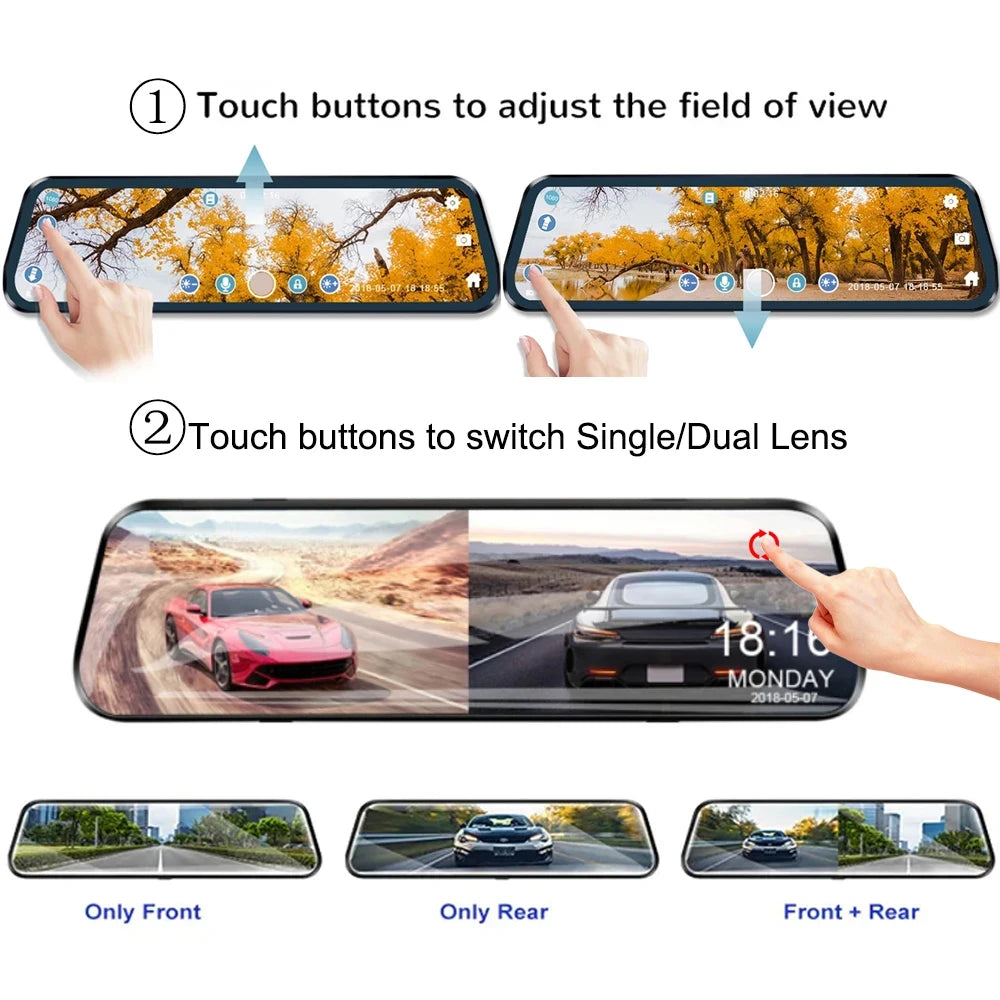 24H Dash Cam 10inch Car DVR Rear Camera Full HD 1080P Drive Video Recorder Registrator Auto Rearview Dual Dashcam Black Box