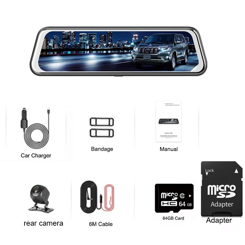 24H Dash Cam 10inch Car DVR Rear Camera Full HD 1080P Drive Video Recorder Registrator Auto Rearview Dual Dashcam Black Box