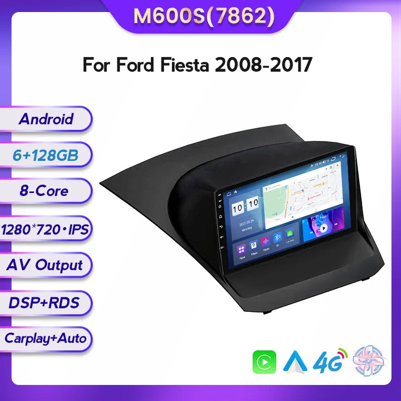 Radio Multimedia with GPS for FORD FIESTA 2009-2019 eight NucleosTS10 4G 64G,video player,Android 12,9 inch,Ford,Fiesta,Titanium